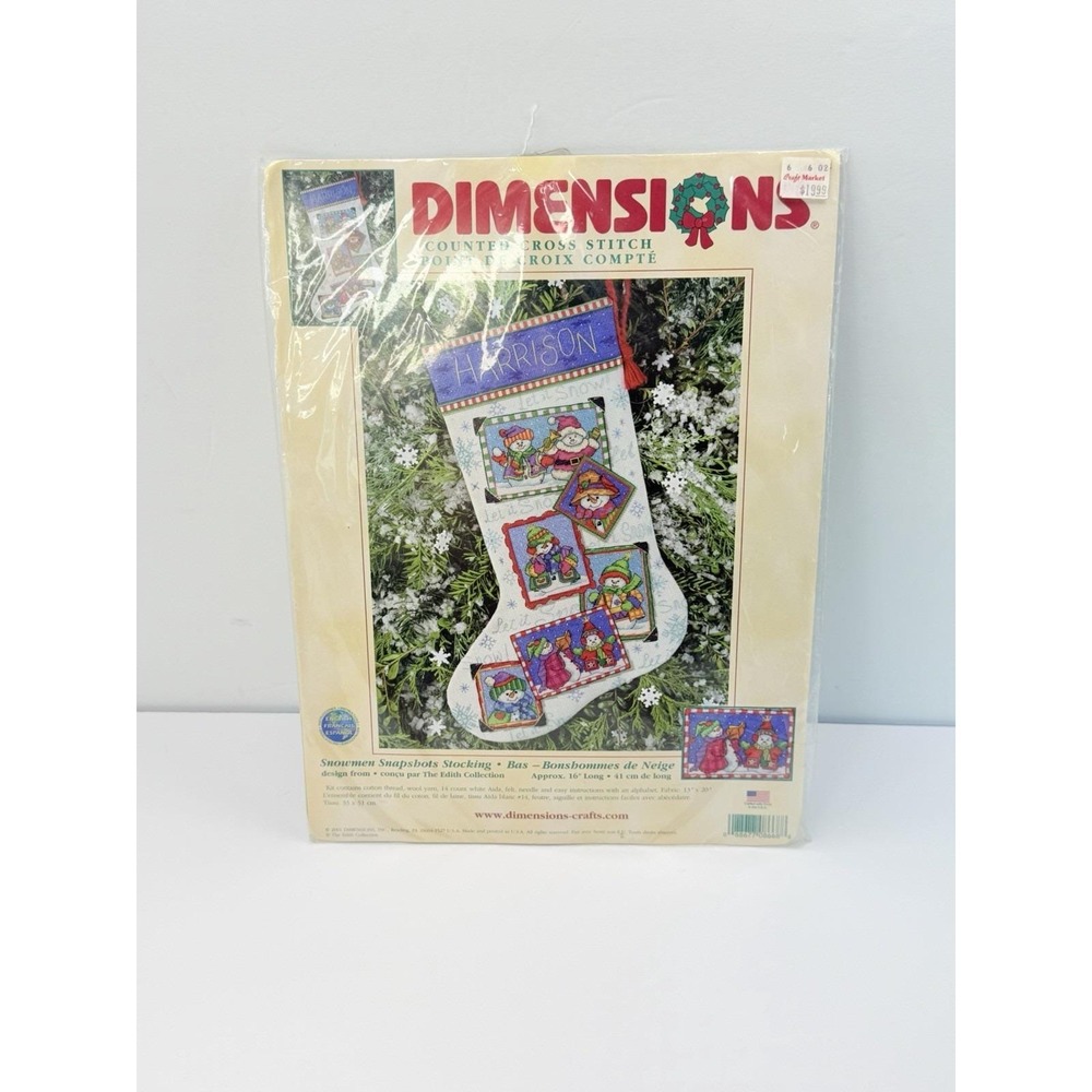 Dimensions 2001 Counted Cross Stitch Kit Snowmen Snapshots Stocking 16" New